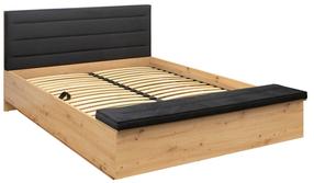 Lova dvigulė 160, 160 x 200 cm, ąžuolo/juoda, be čiužinio, su grotelėmis