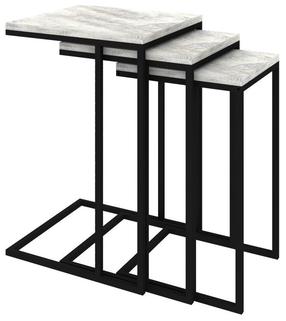 Kavos staliukų komplektas Kalune Design Stoli, baltas/juodas/pilkas, 40 cm x 40 cm x 61.8 cm, 3 vnt.