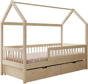 Vaikiška lova viengulė ADRK Galicja House, pušies, 70 x 140 cm, su patalynės dėže, su čiužiniu