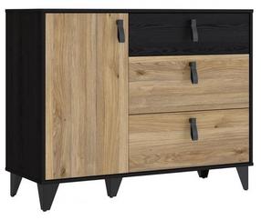 Komoda Forte Lya LYAK221-M688, ąžuolo/juoda, 41.5 cm x 108.1 cm x 85.5 cm