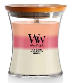 Žvakė, aromatinė WoodWick Trilogy Medium Blooming Orchard, 55 - 65 h, 275 g, Balta/Rožinė