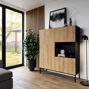 Vitrina Lanzzi SF-LAN-A-WIT120, ruda/juoda, 40 cm x 120 cm x 150 cm