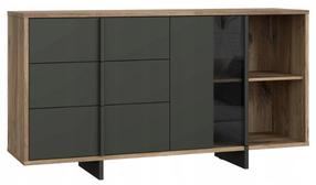 Komoda Forte Jokkaz JKZK221L-M559, ąžuolo/juoda, 42 cm x 159.6 cm x 85.7 cm