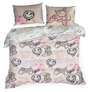 Patalynės užvalkalų komplektas PTU-04, baltas/juodas/rožinis, 140 x 200 cm