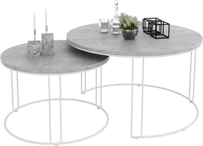 Kavos staliukų komplektas ADRK Etta, baltas/pilkas, 75 cm x 75 cm x 43 cm, 2 vnt.