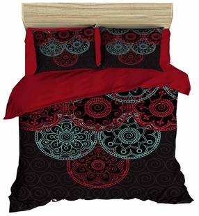 Kalėdinis patalynės užvalkalų komplektas Mijolnir 178PRL2113, juoda/mint/raudona, 200 x 220 cm