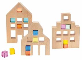 Medinės kaladėlės Houses, 3 vnt.