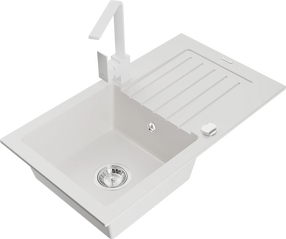 Virtuvinė plautuvė Mexen Pablo 6510751010-20+670300-20, granitas, 75 cm x 43 cm x 16.1 cm, balta