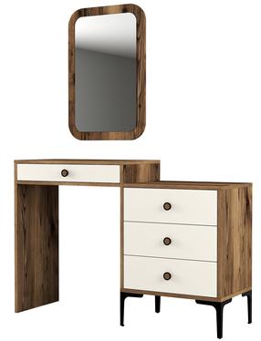 Kosmetinis staliukas Kalune Design Lizbon 547, kreminė/riešuto, 40 cm x 124 cm x 84.7 cm, su veidrodžiu