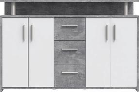 Komoda Forte NCRK251-C251, balta/pilka, 132 cm x 34.8 cm x 88.5 cm