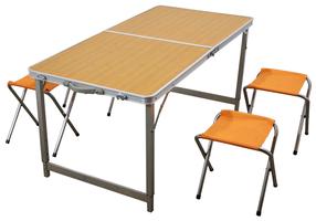 Sulankstomas turistinis stalas su kėdėmis Besk, rudas/sidabro, 120 cm x 60 cm x 55 - 70 cm