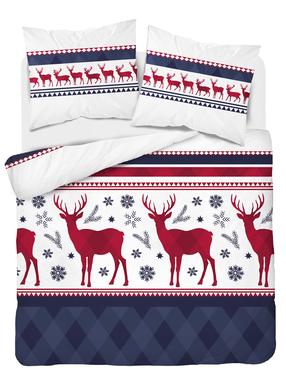 Kalėdinis patalynės užvalkalų komplektas PCB-180, balta/raudona/tamsiai mėlyna, 200 x 220 cm