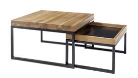 Kavos staliukų komplektas MC Akcent Lubao, rudas/juodas, 45 - 65 cm x 65 cm x 30 - 38 cm, 2 vnt.