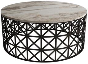 Kavos staliukas Kalune Design Selin Metal Ferforje, baltas/juodas, 90 cm x 90 cm x 38 cm