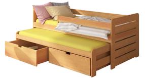 Vaikiška lova viengulė su ištraukiama papildoma lova ADRK Tomi, buko, 90 x 200 cm, su patalynės dėže, be čiužinio