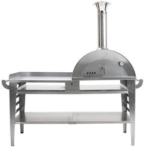 Malkomis kūrenama picos krosnis su stovu ir šoniniu stalu GrillSymbol Pizzo-XL-Set-inox, 180 cm x 81 cm x 182 cm