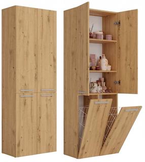 Vonios spintelė su skalbinių krepšiu NEl DD 2K, ąžuolo, 30 cm x 60 cm x 174 cm