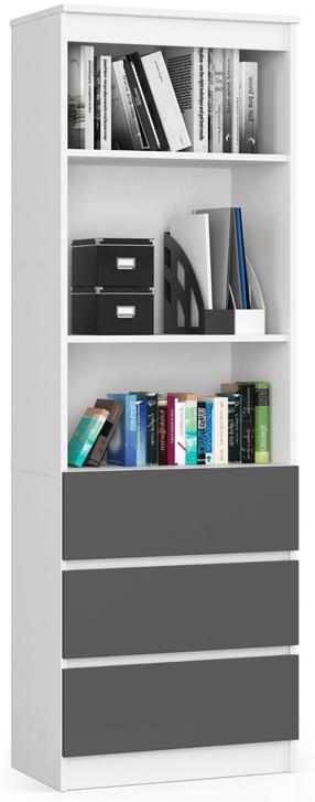Knygų lentyna Akord R60, balta/pilka, 35 cm x 60 cm x 180 cm
