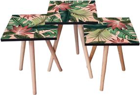 Kavos staliukų komplektas Kalune Design 3SHP203, kreminė/raudona/žalia, 35 cm x 35 cm x 52 cm