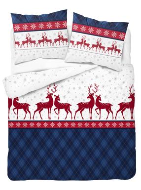 Kalėdinis patalynės užvalkalų komplektas PCB-179, mėlynas/baltas/raudonas, 200 x 220 cm