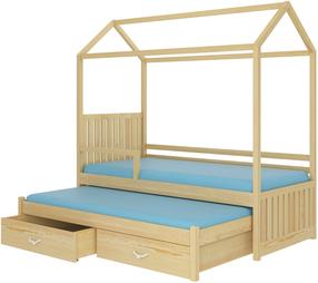 Vaikiška lova viengulė su ištraukiama papildoma lova ADRK Jonaszek, pušies, 80 x 180 cm, su patalynės dėže, be čiužinio