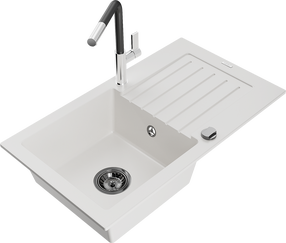 Plautuvė su virtuviniu maišytuvu Mexen Pablo, derva/granitas, 75.2 cm x 43.6 cm x 16.1 cm, balta