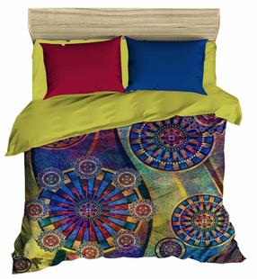 Patalynės užvalkalų komplektas Mijolnir 178PRL1251, bordo/geltona/tamsiai mėlyna, 200 x 220 cm