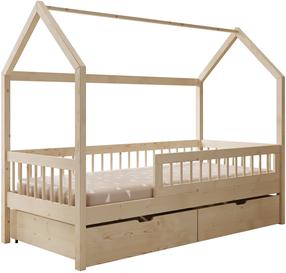 Vaikiška lova viengulė ADRK Galicja House, pušies, 90 x 200 cm, su patalynės dėže, su čiužiniu