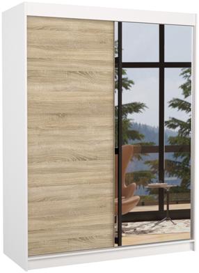 Spinta ADRK Jordi, balta/sonoma ąžuolo, 150 cm x 58 cm x 200 cm, su veidrodžiu