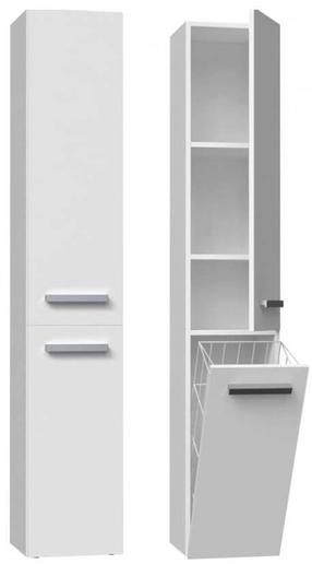 Vonios spintelė su skalbinių krepšiu NEL IV Matte, balta/pilka, 30 cm x 31 cm x 174 cm