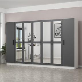 Spinta Kalune Design Kale 5071, antracito/balta, 52 cm x 315 cm x 210 cm, su veidrodžiu