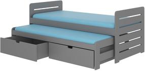 Vaikiška lova viengulė su ištraukiama papildoma lova ADRK Tomi, pilka, 80 x 180 cm, su patalynės dėže, be čiužinio