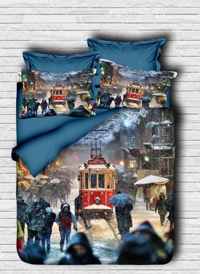 Kalėdinis patalynės užvalkalų komplektas Mijolnir 178PRL1247, balta/mėlyna/tamsiai mėlyna, 200 x 220 cm