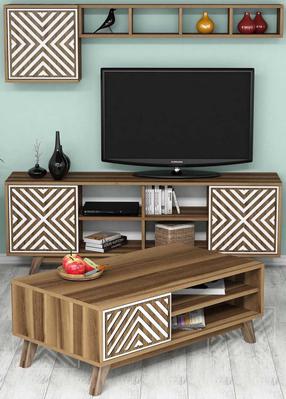 Svetainės baldų komplektas Kalune Design Inci, vidaus, balta/riešuto