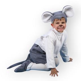 Karnavalinis kostiumas vaikams, pelė KPL-393, pilka, 128 cm