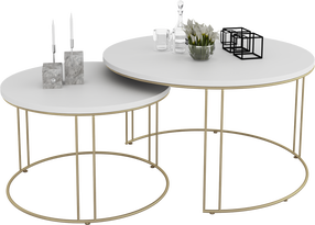 Kavos staliukų komplektas ADRK Etta, aukso/baltas, 75 cm x 75 cm x 43 cm, 2 vnt.