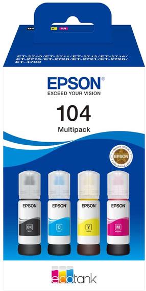 Rašalas Epson EcoTank 104 (C13T00P640), geltona/juoda/purpurinė (magenta), 260 ml