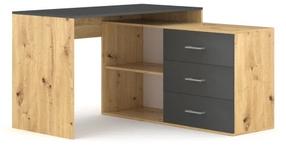 Kampinis rašomasis stalas Kurt, antracito/ąžuolo