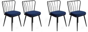 Kėdžių rinkinys Kalune Design 945 V4 974NMB1625, blizgi, juoda/tamsiai mėlyna, 42 cm x 43 cm x 82 cm, 4 vnt.