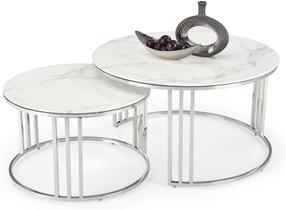 Kavos staliukų komplektas Mercury, baltas/sidabro, 60 - 80 cm x 80 cm x 38 - 45 cm, 2 vnt.
