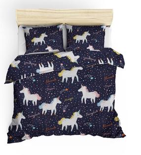 Vaikiškas patalynės užvalkalų komplektas Mijolnir Magic Unicorn 143EPJ1910, mėlyna/balta/geltona, 200 x 220 cm