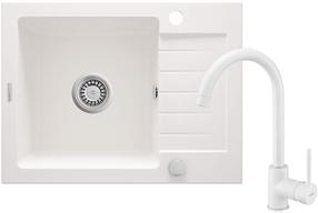 Plautuvė su virtuviniu maišytuvu Deante Zorba, granitas, 58 cm x 44 cm x 16.4 cm, balta