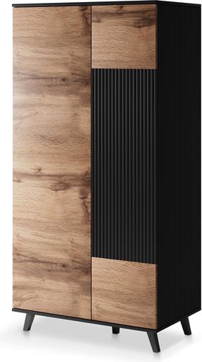 Spinta Random S-1, ąžuolo/juoda, 90 cm x 55 cm x 182 cm