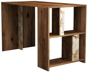 Rašomasis stalas su lentyna Kalune Design Lima Marble, balta/ruda/smėlio