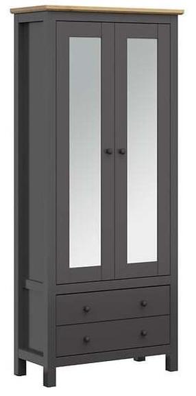 Spinta Hesen, ąžuolo/grafito, 88 cm x 41 cm x 201 cm, su veidrodžiu