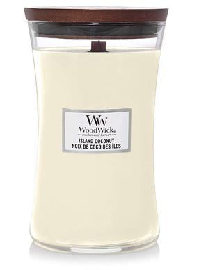 Žvakė, aromatinė WoodWick Island Coconut, 120 h, 609.5 g, Balta
