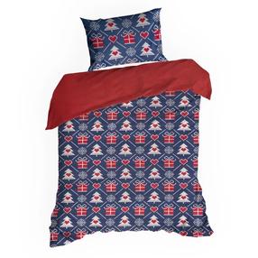 Kalėdinis patalynės užvalkalų komplektas Merry, raudona/tamsiai mėlyna, 140 x 200 cm