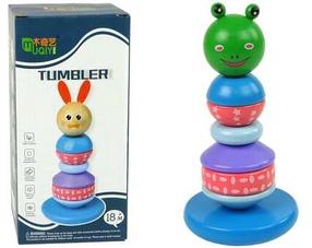 Lavinimo žaislas Lean Toys Wooden Educational Pyramid Frog Green Balancing Tower, 21 cm, įvairių spalvų