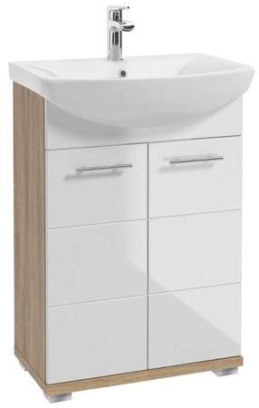 Vonios spintelė su praustuvu Deftrans Bari D60 + Mega 60, ąžuolo/balta, 31 cm x 56 cm x 80 cm