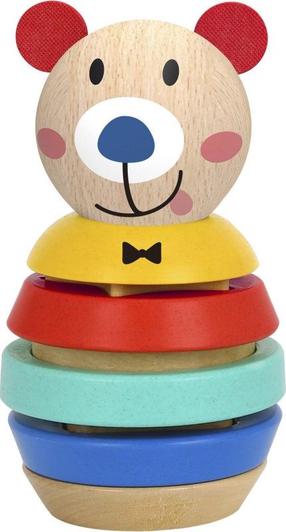 Medinė piramidė, meška Woopie, įvairių spalvų, 11 vnt.